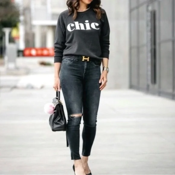 Anthropologie | Sol Angeles Black Gray Chic' Sweatshirt Medium - Picture 2 of 7